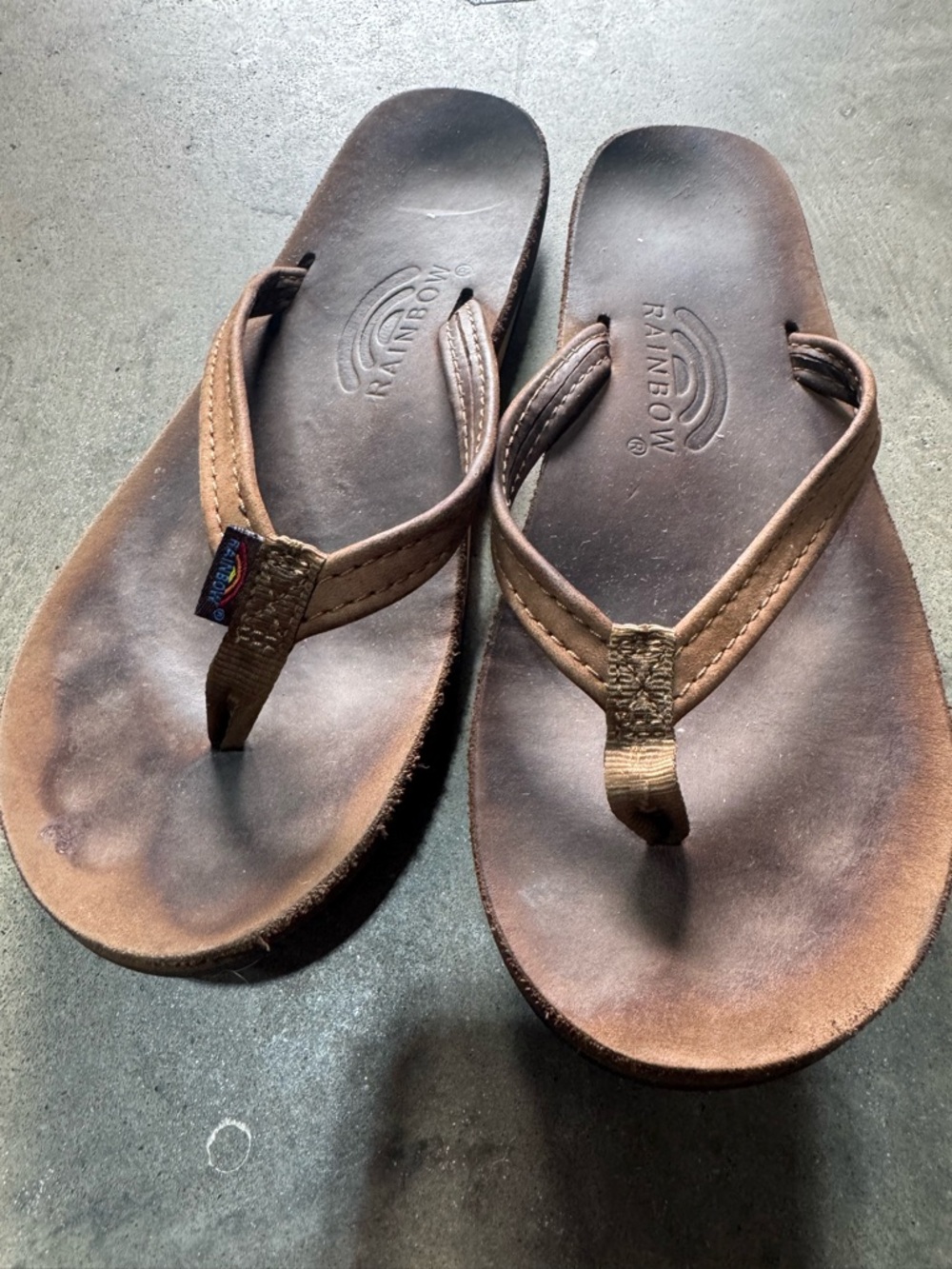 Rainbow Brown Suede Thong Sandals with Multicolor Logo